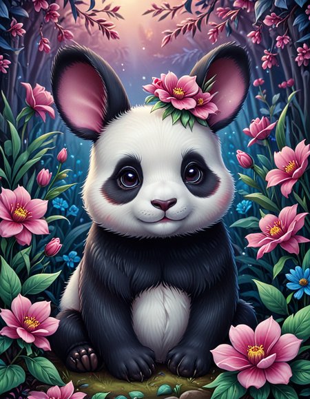 novuschroma06 style bunny panda with flowers   <lora:novuschroma06 style:1>, <lora:sdxl_lightning_8step_lora:1>