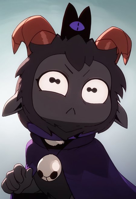 score_9, score_8_up, score_7_up, 1man,
1beautiful face, petite, 20yo male, goat, grey skin, dark grey fur, white eyes, no sclera, horizontal pupils, black pupils, huge horns, silver neck bell, collar, cape, furry, anthro, ((no eyelashes)), black crown
score_9, score_8_up, score_7_up, BREAK, 1boy,  solo, looking at viewer, 
cute, close up, portrait, head shot, ( :< )