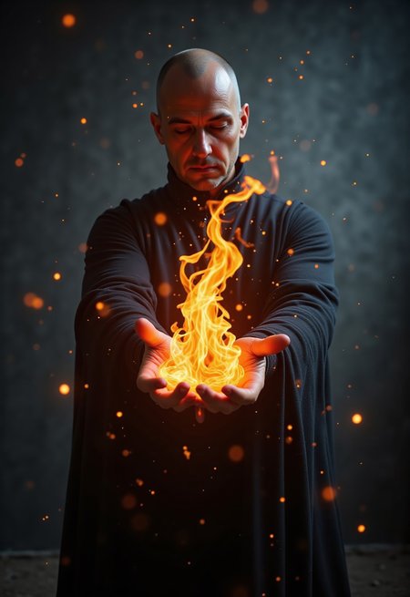spellc001, Perfect hand, dark mage casting flame from his hands