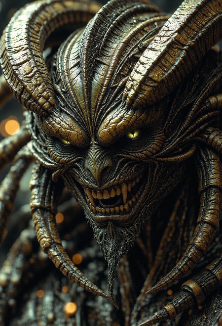 Concept art of a radioactive and mutated horror bumblebee with raised neck fur, long bloody teeth, and sharp, extended claws. It has a terrifying and deadly appearance, with glowing green eyes, cracked and blistered skin, emitting a faint toxic glow, and an overall sinister and menacing presence. photography, Natural geographic photo, Hyper-realistic, 16k resolution, (masterpiece, award winning artwork), many details, extreme detailed, full of details, Wide range of colors, high Dynamic, <lora:FluxMythP0rtr4itStyle.safetensors:0.5>,  <lora:BeautyInEvilFlux.safetensors:0.75>,  <lora:aiai-Glimra-Flux-Dev-v2.safetensors:0.3>,  <lora:The_Dark_Side_Of_The_Future.safetensors:0.33>,  <lora:Movie_Portrait.safetensors:0.8>,  <lora:lith_mimosa_kiel_grw134_FLUX.safetensors:0.8>,