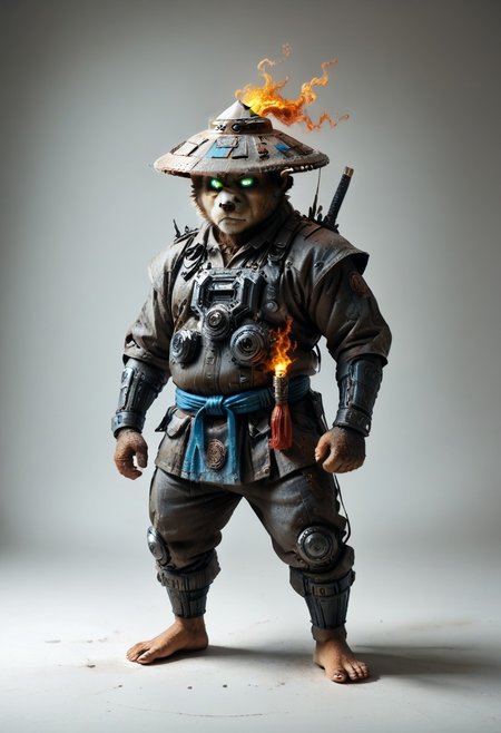 masterpiece, best quality, newest,
 eyecatching composition, dynamic pose, dynamic angles, detailed background of bamboo forest, Asian conical hat, strawhat, obsidian conical hat,
A Shadow faster than the light
Like cosmic fire his presence is
Shining in the night
Born from high technology
Too fast for human eyes to see
A soldier made of cyber steel
Create to kill the enemy
By neutreon power he is ready to strike
Can you feel the fire
See the anger in his burning eyes
He's the Super Sonic Samurai
By jetpack power he's ready to fly
He's the Super Sonic Samurai
Laser Katana high up to the sky
For the Super! Sonic Samurai!
((barefoot plantigrade furry male, panda bear, chubby)), (((jade fur)))