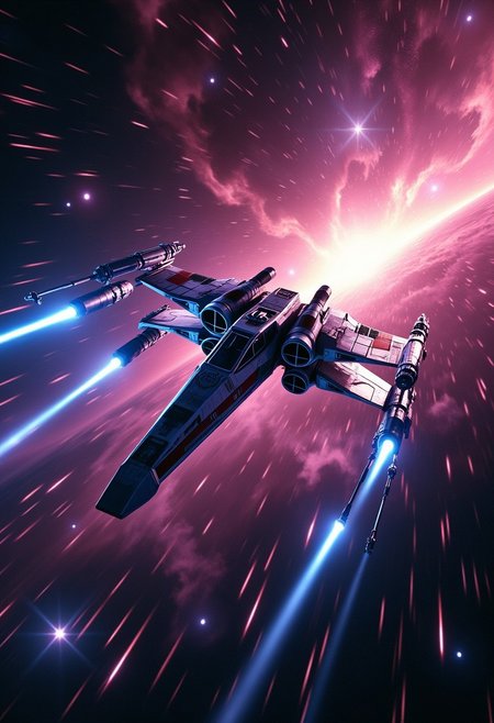 star wars tie-fighter, flying through hyperspace