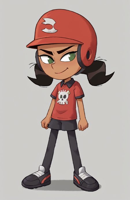 ((score_9)), score_8_up, ((high quality)), ((masterpiece)) BREAK
  TammyM, helmet, twintails, green eyes, black hair, dark-skin female, shirt<lora:pony_good_hands:0.8>,<lora:Tammy_Myers:0.8>