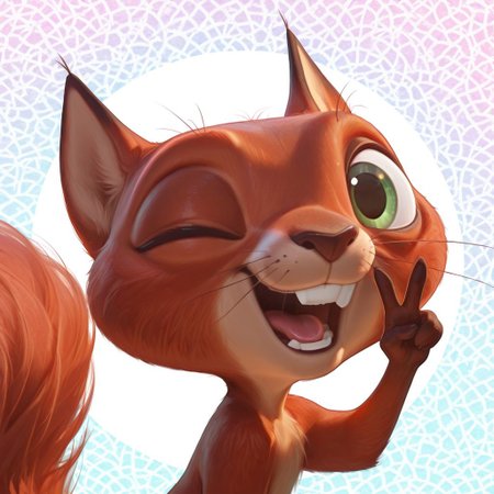 masterpiece, absurdres, amazing quality, photorealistic, ultra-detailed, solo, male focus, from side, chibi, furry male, 1boy, chip_superpet, red fur, green eyes, one eye closed, crooked whiskers, chipped tooth, buck teeth, open mouth, happy, smile, tongue, fluffy tail, slim, body fur, brown hands, cute, upper body, portrait, close-up, turning head, looking at viewer, hand up, v over eye, 
BREAK 
psychedelic background, patterned background, pastel colors, g0thic, neon, shadow, detailed shading, glowing, backlighting, WaiIL25PosC