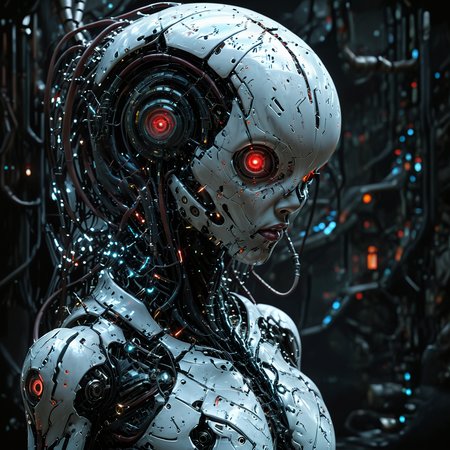 (biopunk sexy woman:1.2) with cybernetic features, cinematic, cyberpunk elements, amazing detailed, grim sci-fi, biomorph, organic and mechanical, natural light, beautiful cleavage, glowing red eyes  <lora:Dark_Futuristic_Circuit_Boards:0.6>  circuitboard, dark futuristic  <lora:hyperkraximalism_v1-1:0.2> <lora:Faceless_Cyborgs:0.9>  <lora:SDXLFaeTastic2400:0.6>