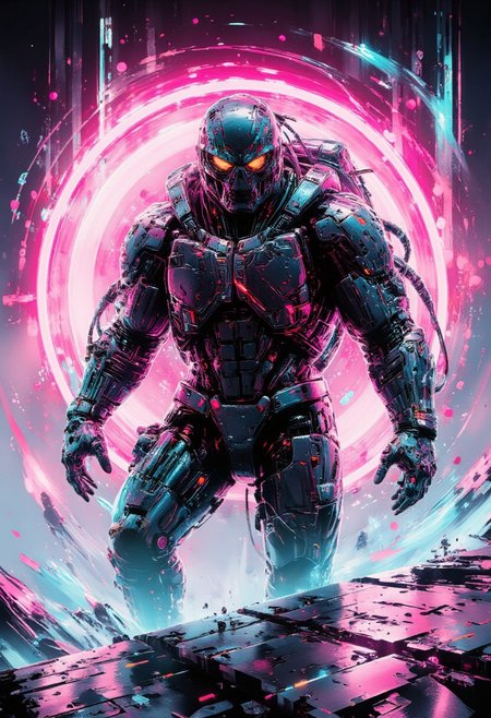 Inkpunk Anime, silhouette art, ck-rw, in the style of ck-rw,, a_skynet_cyberdyne_systems_craft, the image is featuring a robotic cyberpunk great white shark, titanium and chrome, robot wires and circuitry, robot joints, glowing lights, silhouetted, chiascuro, glowing eyes, abstract surreal neon-hued background