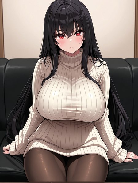 <lora:Lyricbox-Blast-ArtStyle-IXL-10:1>1girl, long hair, sweater,black hair,pantyhose, ribbed sweater, 
, best quality, masterpiece,