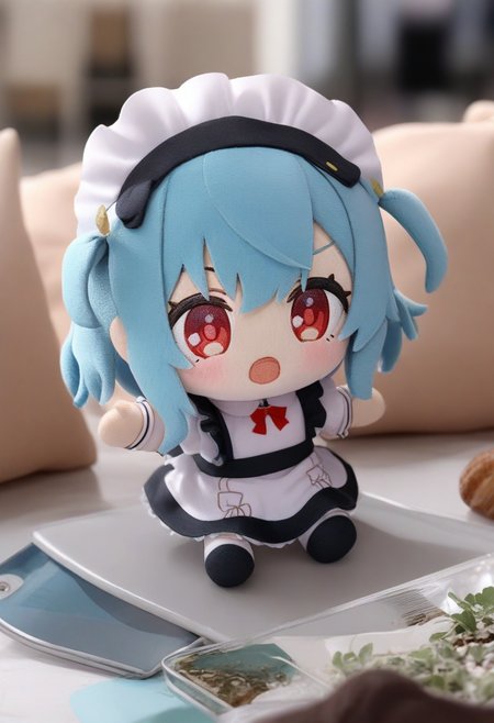 1girl,sincos, ningen mame, toosaka asagi,solo,medium breasts,20yo,maid,maid headdress,
character doll, chibi, sitting, full body, <lora:characterdoll_XL_v1:0.9>
dutch angle, full body, looking away, blue hair, red eyes,wince, plateau, open mouth, bow-shaped hair,,
best quality, very aesthetic, absurdres