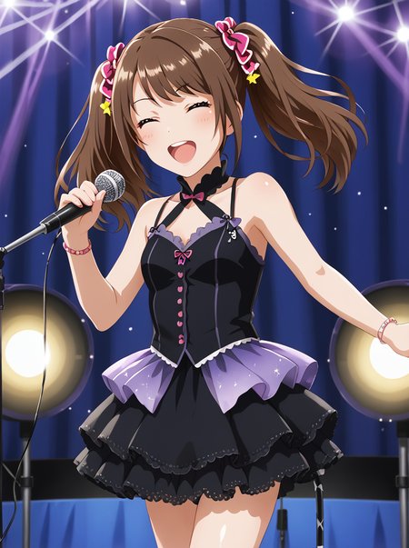 detailed background, shiny skin, rating safe,
<lora:mizusaki.pony:1>,
mizusaki, 
stage, night, stage light, 
closed eyes, microphone stand, singing,