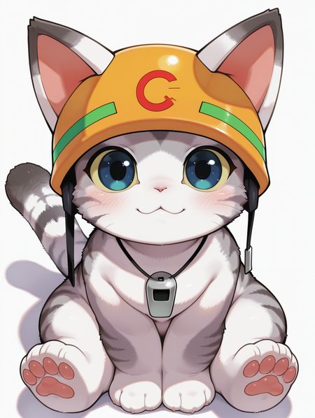 rescue cat,animal focus,white background,simple background,solo,sitting,looking at viewer,blush,from above,closed mouth,shadow,full body,pawpads,:3,1other, 
masterpiece,best quality,amazing quality,very aesthetic,absurdres,newest,<lora:Fairy Tail snow illuXL v1.1:0.77>,
