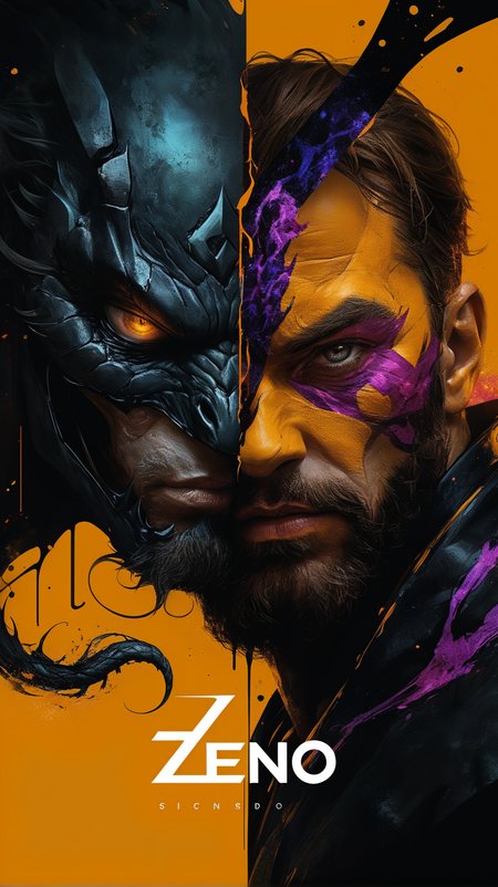 In this captivating image, Zeno the philosopher and Venom the supervillain are skillfully combined into a striking logo. The depiction showcases a seamless fusion of the two characters, their traits coalescing into a powerful and visually engaging design. The logo is presented as a digitally rendered illustration, showcasing intricate details and vibrant colors. Every aspect of the image is expertly crafted, with a perfect balance of darkness and intelligence, making it a truly mesmerizing and high-quality piece of art.
 <lora:add-detail-xl:1> <lora:MJ52:0.5>