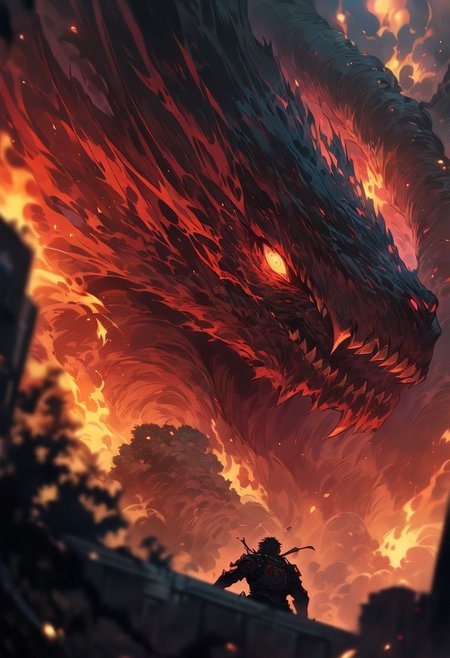 dark cyberpunk, cyber-samurai, action pose, fighting the monster, huge monster, (fire and smoke pillar), (masterpiece), (best quality), (ultra-detailed), very aesthetic, illustration, perfect composition, intricate details, absurdres, (anime, masterpiece, intricate:1.3), (best quality, hires textures, high detail:1.3), (4k),(incredibly detailed:1.4) 
masterpiece:1.2, best quality:1.5, highly detailed, depth of field, cinematic lighting, intricate, 8k wallpaper, cg, sharp focus, glowing, intense