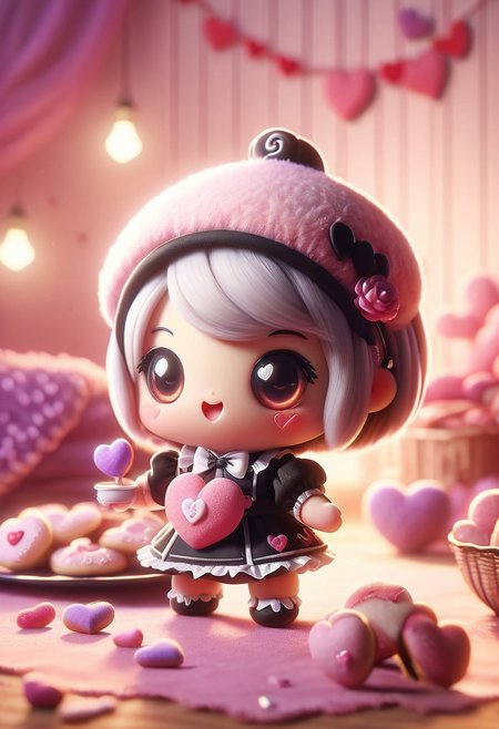 cute maid, baking, baby maid sugar cookies with purple eyes, retro fabric, neon colored ral-springfestival Neon Mauve outline, RAW photo, black and white uniform,m3k4m41d, subject, 8k uhd, dslr, soft lighting, high quality, film grain, Fujifilm XT3, made of ral-smlvltnpls <lora:ral-smlvltnpls:1>