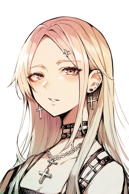 score_9, score_8_up, score_7_up, score_6_up,
 <lora:Disorder:1> disorder, 1girl, solo, jewelry, earrings, cross earrings, cross, portrait, looking at viewer, piercing, ear piercing, anime coloring, simple background, long hair