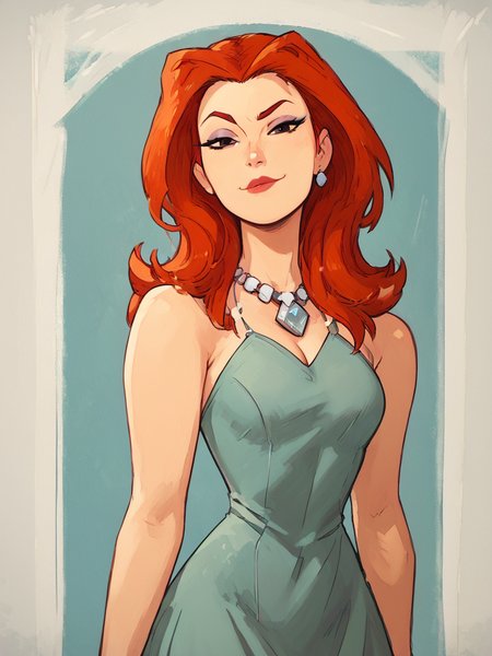 easynegative, zPDXL ,1girl, solo, cowboy shot, looking at the viewer, flirty, smug
<lora:Sheera_Mightor_Pony:1> sheera, red hair, long hair,  lipstick, makeup, black eyes, dress, necklace
<lora:bp4rtXLP:.55> <lora:Expressive_H:.65>expressiveh <lora:Raichiyo_Style_v2:.65>raichiyo33âââ