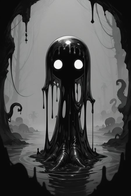 score_9, score_8_up, score_7_up, score_6_up, score_5_up, score_4_up, <lora:GRIM_v1:1>  greyscale, monochrome, limited palette, horror (theme), eldritch abomination, chaotic, silhouette,, <lora:wizardslimev15-t:1> wizardslimus, slime skin, transparent head, transparent body, transparent hair, transparent face, transparent, slime girl