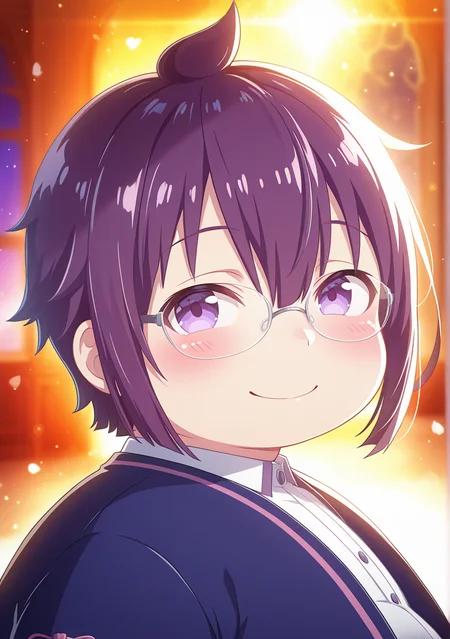 <lora:ageha-v1-000009:1> s-ageha, 1boy, male focus, (chibi:0.5), fat
, glasses, smile, blush, 
, ((deep contrast, luminous lighting, cinematic ambiance, best quality, colorful, masterpiece, detailed_background)), detailed background,