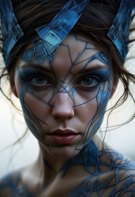 Close-up face, mysterious silhouette of a scottish woman in worn down clothing, goddess, alluring, by Minjae Lee, Carne Griffiths, Emily Kell, Steve McCurry, Geoffroy Thoorens, Aaron Horkey, Jordan Grimmer, Greg Rutkowski, amazing depth, double exposure, surreal, geometric patterns, intricately detailed, bokeh,  perfect balanced, deep fine borders, artistic photorealism , smooth,  great masterwork by Suiras  <lora:add-detail-xl:2>  <lora:Double_Exposure:0.5>
