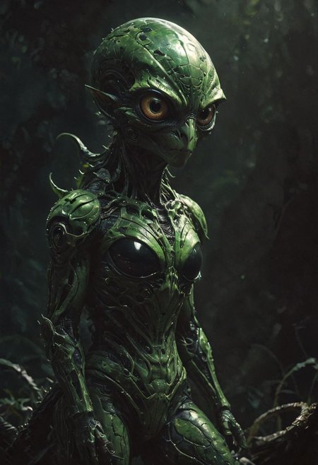 cinematic dark photo  of a terrifying alien the looks like a owl/lizard (low key lighting:1.2), (shadows:1.6),
 <lora:Action-sdxl-V0.5:1> in a zdyna_pose, dutch angle, 
<lora:xl_more_art-full_v1:0.75> ,
 <lora:zavy-cntrst-sdxl:1.3>dark, chiaroscuro, (low-key:1.2)