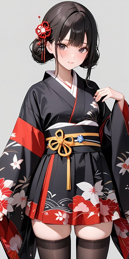 masterpiece,ultra-detailed,best quality,,8K,illustration,simple background,girl,cowboy shot,cute face,
<lora:add-detail-xl:1>  <lora:wafuku gothic_XL_V1.0:0.5> jyojifuku,kimono, thighhighs,wide sleeves