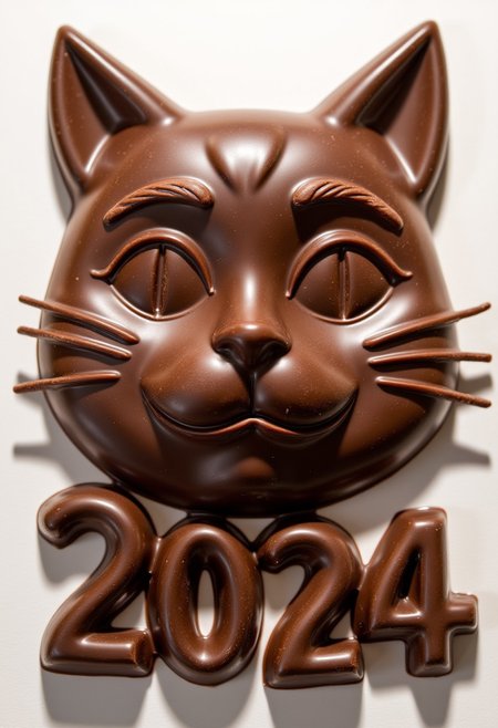 made of chocolate, chocolate style, the text "meower2024"