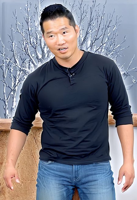 (((htkangface))), daddy,  natural face expression, (((detailed HtKangface))), fixed htKangface Photorealistic, realistic, masterpiece, intricate details, detailed background, depth of field, photo of a handsome, dynamic pose, natural face expression, (((looking at viewer))), high detail, high quality, male focus,  ((black shirt)), ((jeans))