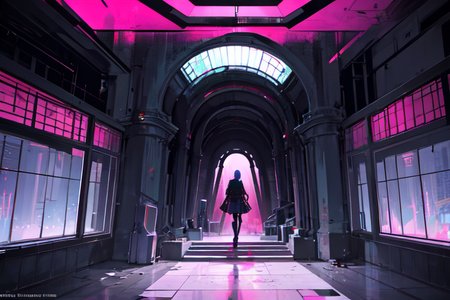 highly insanely detailed, masterpiece, top quality, best quality, highres, 4k, 8k, RAW photo, (very aesthetic, beautiful and aesthetic),  
tsutomu nihei,nihei_tsutomu,blame!,blame gakuen!,abara,TNstyle,sidonia_no_kishi,(hangar,deep horizon,city ruins,mausoleum,stairs,space,spacecraft,lab),bones,lantern,drainpipe,fence,blm,dark background,open space,empty,futuristic,cyberpunk,science fiction,decrepit,no human,flock, 
<lora:blameLora_v10:0>, 
(1girl:1.3), 
solo focus, 
hypostyle_hall,royal_tombs,Valley,Village,creek,Neolithic_architecture,pure pink background,pure purple background,pure magenta background,(psychedelic color background,color fusion background,colour sequence background),âââ