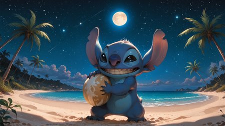 score_9, score_8_up, score_8, 1boy, st1tch, black eyes, furry, solo, small grin, palm tree, night, sky, stars, moon, cartoon, standing, sand, detailed background <lora:Experiment_626_aka_Stitch_Lilo_and_Stitch_for_PonyXL:1> 
 <lora:StS_PonyXL_Detail_Slider_v1.4_iteration_3:3> <lora:Fant5yP0ny:0.7> <lora:Expressive_H:0.4> <lora:epi_noiseoffset2:1>