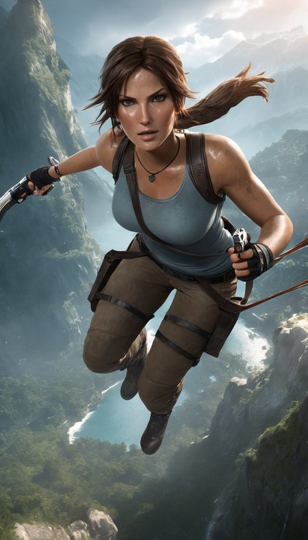 breathtaking Cinematic scene, hero view, Lara Croft <lora:lara_croft_xl_v2:1>, action pose, detailed background, masterpiece, best quality, high quality, highres, absurdres  . award-winning, professional, highly detailed