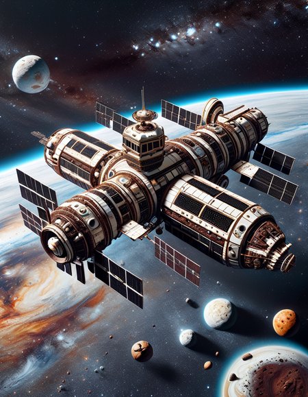 ((best quality)), ((masterpiece)), ((realistic,digital art)), (hyper detailed),DonMC0ff33Ch0c, Space Station, organic, irregular shapes , <lora:DonMC0ff33Ch0c_XL-000009:1.0>
