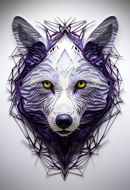 layered papercut, mysterious animal face, an exotic papercut animal, fading backlit background, (svannah fading white/yellow to deep purple), by Minjae Lee, Carne Griffiths, Emily Kell, Steve McCurry, Geoffroy Thoorens, Aaron Horkey, Jordan Grimmer, Greg Rutkowski, amazing depth, double exposure, surreal, geometric patterns, intricately detailed, bokeh,  perfect balanced, deep fine borders, artistic photorealism , smooth,  great masterwork by Suiras  <lora:add-detail-xl:2>  <lora:Double_Exposure:0.5>