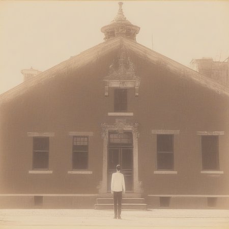 photogenic drawings, a person in front of a building