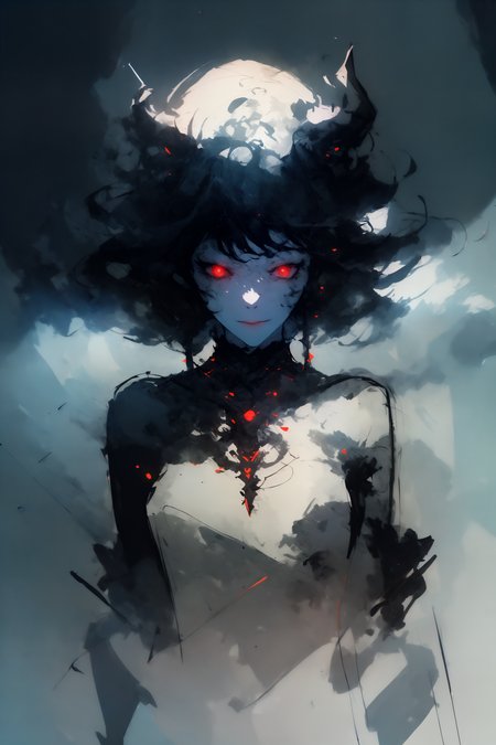 (absurdres, highres), (raw photo), (sketch:1.3) extremely detailed, best quality, high quality, Break,    soft lighting, soft shading, caustics, monochrome, Break,    (1girl), messy hair, short hair, Break,    dimly lit, standing, thousand faces, Break,     glowing red eyes, smoke, fog, mist, wall of faces, many demons