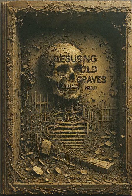 book cover title "Reusing Old Graves", detailed, 8k, <lora:cinexart:0.5>, <lora:wizards_vintage_romance:0.6>, <lora:Harrlogos_v1.1:0.8>,   <lora:tbh102-sdxl:0.4> <lora:sdxl:0.8> ascii_art <lora:- SDXL - sqrhmmr _Square-Hammer_Style_V1.0:0.4>