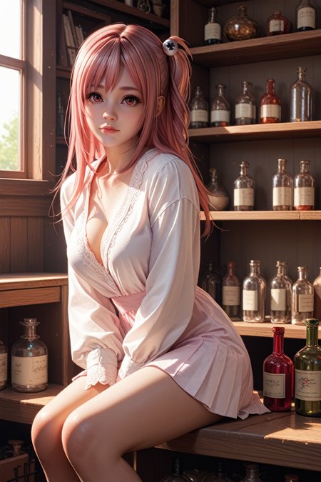 score_9, score_8_up, score_7_up,
<lora:DOAHonoka:0.8>
DOAHonoka, 1girl, pink hair, red eyes, long hair, one side up, looking at viewer, Old apothecary, vintage bottles, wooden shelves, warm ambient lighting, sitting