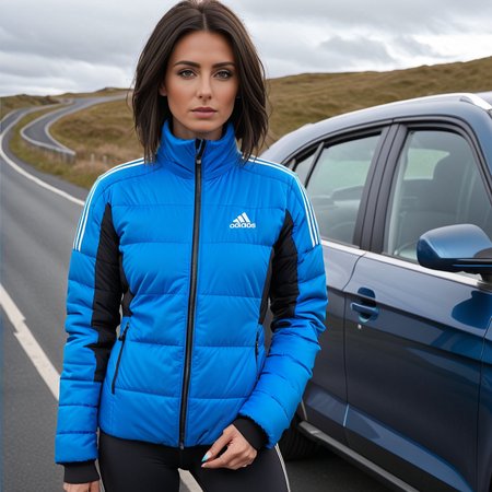 (dark cinematic still, dark vibes) sexy slim skinny one irish 40 year old women ,unique, wearing a unzipped blue  from high collar and tsh cuffs black adidas_puffer_jacket, unique hair styles, 8k uhd, dslr, high quality, photorealistic, realism, hyperrealism,  ((car scene)), 
<lora:adidas_puffer_jacket_v1:0.6> <lora:add-detail-xl:3> <lora:Collar-SDXL:0.5> <lora:Cuffs-SDXL:0.5>