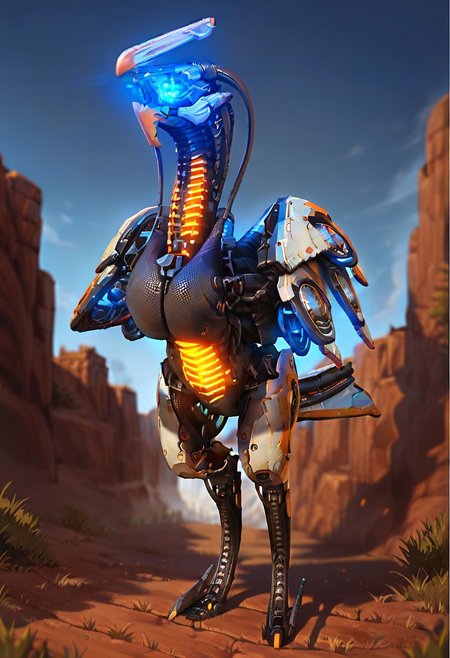 score_9_up, score_8_up, score_7_up, solo focus, full body, dynamic angle, 
longleg, robot bird, glowing eyes, wings, ruined city, day