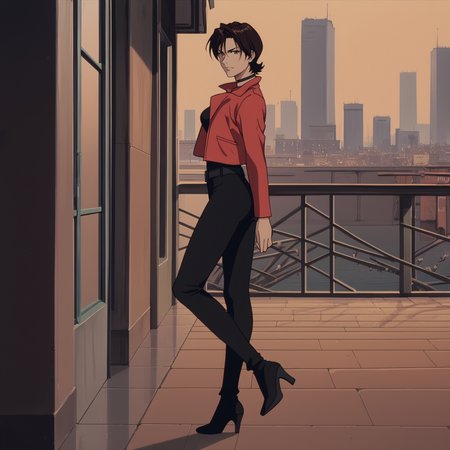 score_9,  score_8_up, score_7_up, <lora:cbmstyle_ponyxlv6_v001a-000008:0.8> cbmstyle,
cbmelektra, choker, swept bangs, short hair, black hair, brown eyes, red jacket, black shirt, belt, black pants
1girl, ass, pinup pose, full body image, side view, New York City at night, outdoors, looking at viewer, grumpy