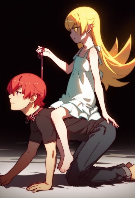<lora:Bakemonogatari-multiple_characters-PDXL:0.8> <lora:pony_ride_ponyxl_v7:0.8>