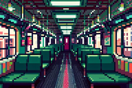 highly insanely detailed, masterpiece, top quality, best quality, highres, 4k, 8k, RAW photo, (very aesthetic, beautiful and aesthetic),  
(code_style,codestyle), 
<lora:CodeStyle (half generic class)_564920:0.3>, 
(1girl:1.3), 1other, 
crowded train interior,a colorful background,(colored mosaic background),âââ