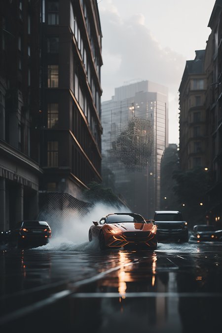 best quality, intricate details, 

 photorealistic, volumetric lighting, god rays, haze,

car driving down city streets, buildings on each side,water flowing, rain,

 CarHelper HyperFluid