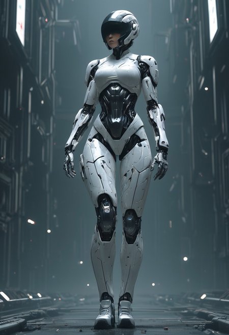 masterpiece,newest,absurdres,very awa,1girl,solo,cyborg,mobe-cybideen,white,eflection,visor,abstract,jacquard fabric,techwear,detailed helmet,mcnm,visor,dynamic pose,detailed by Hideo_Kojima,