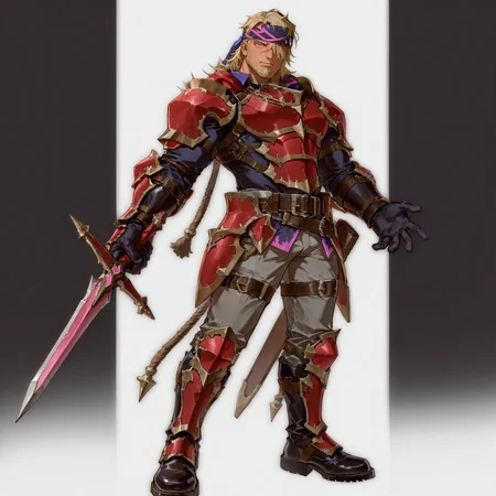 <lora:Sabareta_Alchemist_Code-000004:.5> tagatamesabareta, 1boy, blonde, long hair, hair over one eye, 2 bandana on head (pink and purple), pink eyes, cross scar between eyes, solo, male focus, manly, mature male, armor, belt, rope, pants, boots, holding sword,
(very short hair, beard, bara, mature, facial hair, stubble, beard, full beard, sideburn, beard, a lot of beard, ), facial hair,male focus, muscular male, muscular male, bara, mature,  bara, mature, aixiwuganda_(20222192), very awa, masterpiece, best quality, absurdres, newest, perfect quality, detailed background, intricate details,
<lora:slider_Body Type_alpha1.0_rank4_noxattn_last:3><lora:Anime Summer Days 2 Style SDXL_LoRA_Pony Diffusion V6 XL:.6><lora:slider_cfg_scale_boost:.7><lora:Artist6p:.55>, Artist6p, Artist04p,<lora:slider_il_brightness_slider_d1:-1><lora:slider_il_contrast_slider_d1:-1><lora:slider_DarkSlider1.2_alpha1.0_rank16_full_300steps:-.6>