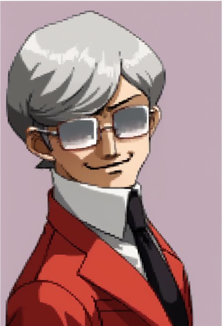 score_9, score_8_up, score_7_up, source_anime, BREAK ,solo, 1boy, <lora:P2-Protraits-pdxl_Fp:1>, portrait, simple background,  <lora:zs_StephenXL:1>, stephensmt, grey hair, short hair, grey eyes, glasses, red blazer, white shirt, black tie, red pants, smug, covered eyes,