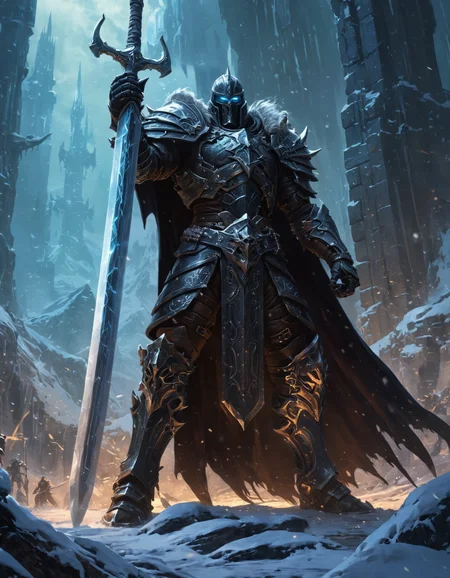 highly detailed, a close up of a person holding a giant sword, concept art, by Yang J, fantasy art, lich king, he-man with a dark manner, splash screen art, cyborg necromancer, epic full color illustration, in dark soul, bussiere rutkowski andreas rocha, fallen knight, wraith, overlord, wow, dark, highly detailed
