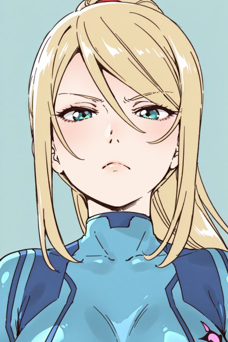 {{amazing quality, best quality, high quality, very aesthetic}}, 1girl, solo, simple background, looking at viewer, samus aran, zero suit, frown, narrowed eyes
 <lora:Namori_Illustrious:1>