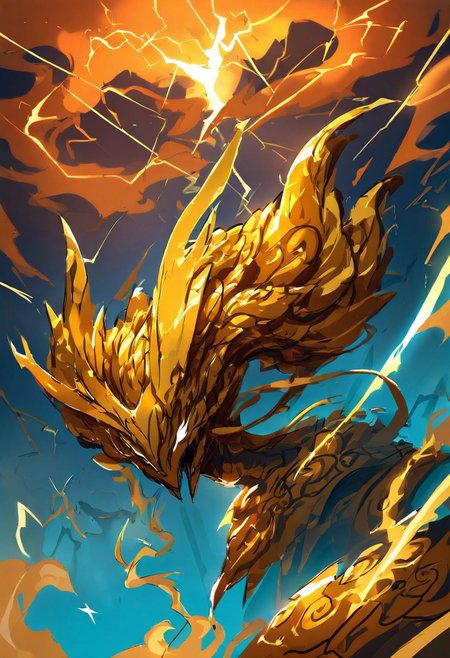 SK3, beautiful, fantasy, portrait, a chinese dragon made out of Jed-StickyN, rolling into the sky, flying fiery colors, deep green, electric yellow, molten golden edges, gold trim, beautiful, thunder, bolt, flash, lightning, simple sketch, sharp shadows, sfw