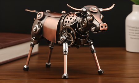 <lora:vintagemechcd_xl-000012:0.8>,a simple-structured ox made of vintagemechcd_xl standing on wooden table,desktop ornament,detailed,hi-res photo,bronze theme,chinese zodiac,no humans,close-up,microspur,indoors,living room,simple background, emotional,harmonious,high budget,moody,epic,gorgeous,perfect lighting,realistic,photorealistic,photographic,photo (medium),real,moody lighting,volumetric lighting,reality ray tracing,8K,HDR,UHD,masterpiece,best quality,highly detailed,high resolution,finely detail,extremely detailed,ultra detailed,wallpaper
