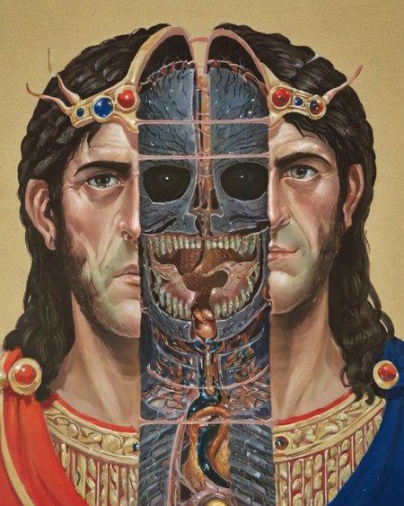 <lora:split2:1> split head and body, split Sauron, inside Ptolemy
