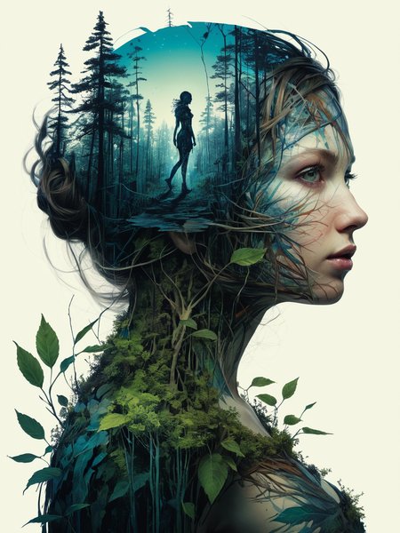 mysterious silhouette forest woman, by Minjae Lee, Carne Griffiths, Emily Kell, Geoffroy Thoorens, Aaron Horkey, Jordan Grimmer, Greg Rutkowski, amazing depth, masterwork, surreal, geometric patterns, intricately detailed, bokeh,  perfect balanced, deep fine borders, artistic photorealism , smooth,  great masterwork by head of prompt engineering   <lora:add-detail-xl:2>  <lora:Double_Exposure:0.5>